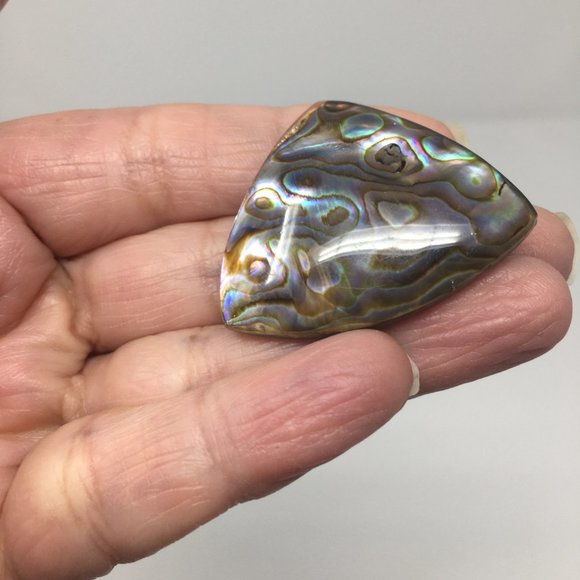 Vintage Triangular Abalone Shell Resin Coated Pin Brooch - Picture 7 of 13